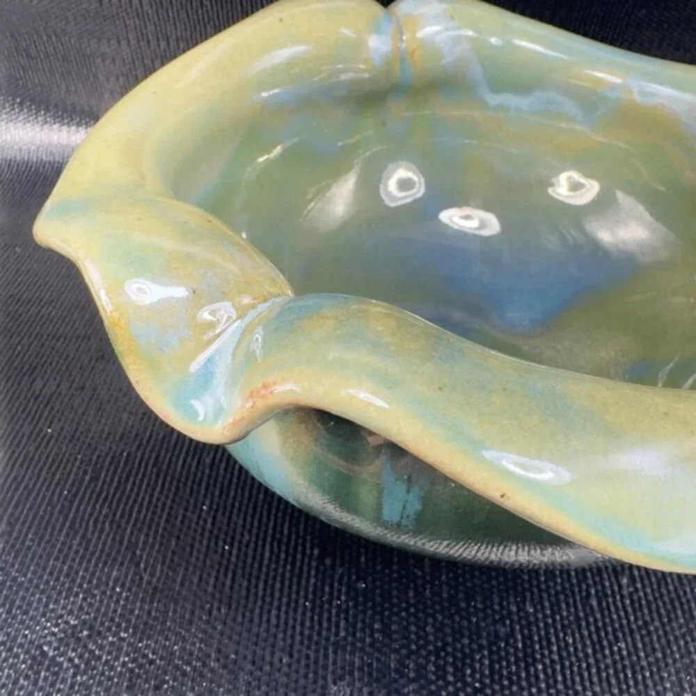 Hand Made Pottery‎ Bowl Dish Signed Kim Anderson Folded Edges Vintage Stoneware
